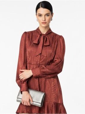 EXPRESS | Snake Print Rust Orange Button Front Tie Neck Dress Women’s Size Small